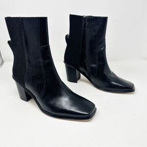 Andre Assous Black Leather Snake Print Heeled Chelsea Boot Size 8